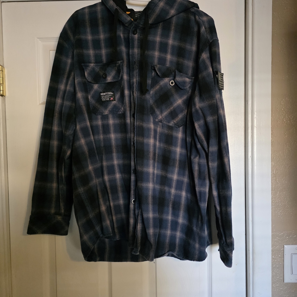 Men's Navy Plaid Hooded Shirt Jacket